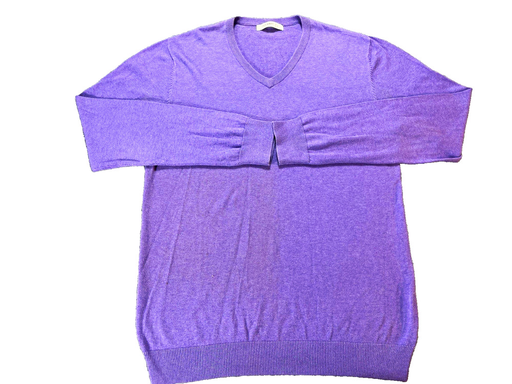 Old Navy Men's Purple Solid Knit V-Neck Sweater Pullover Large Long Sleeves